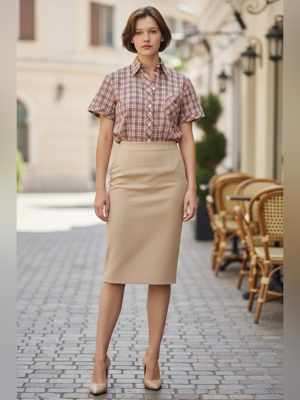 Burberry Plaid Short-Sleeve Button-Up in Pink and Beige